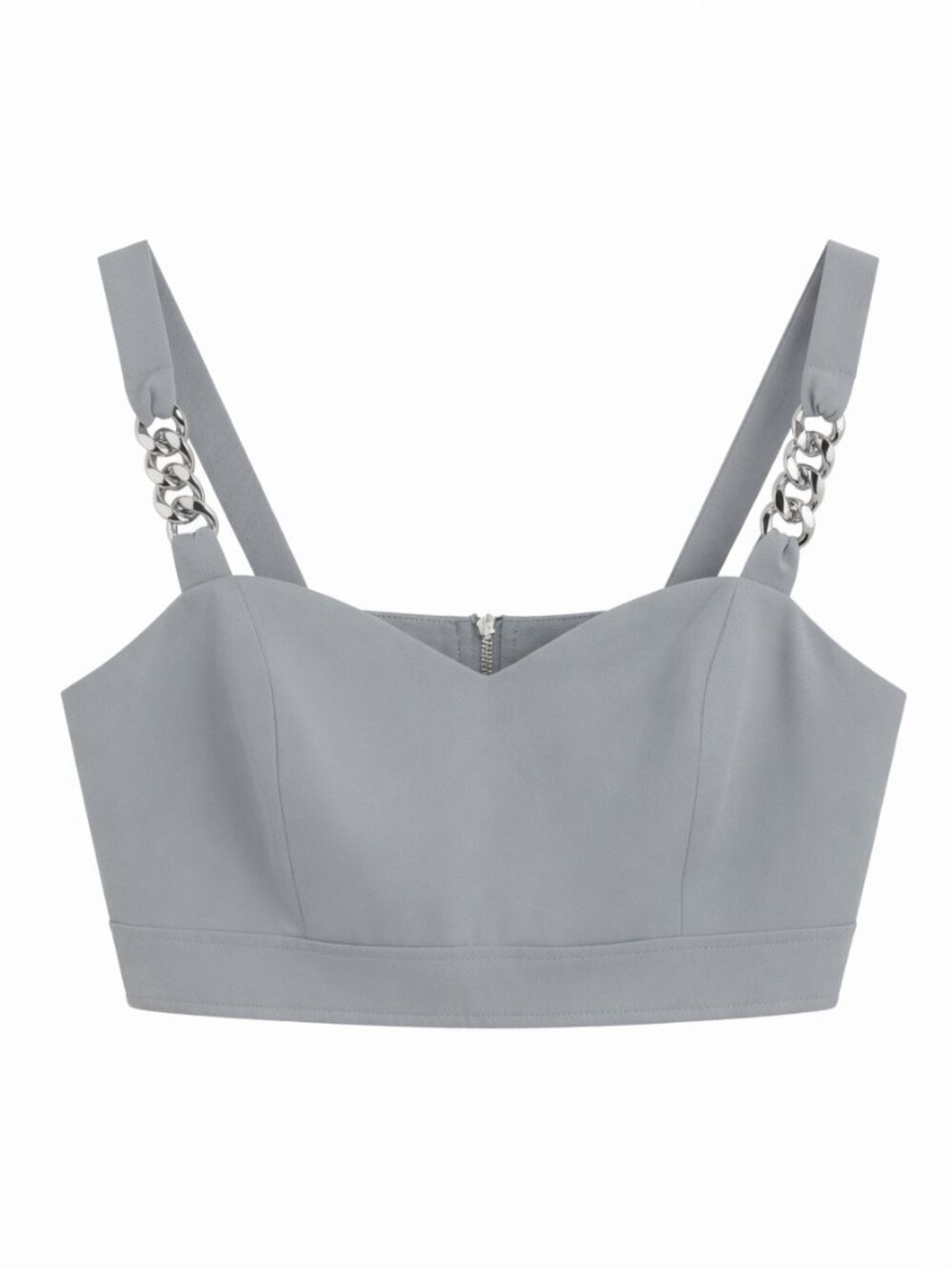 CIDER Gray Chain Strap Zipper Front Crop Bralette Bustier Top Size M